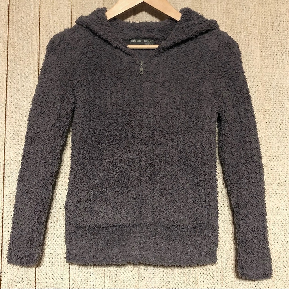 Barefoot Dreams CozyChic Zip Up Hoodie Ultra soft plush fabric. Smoky Gray. XS